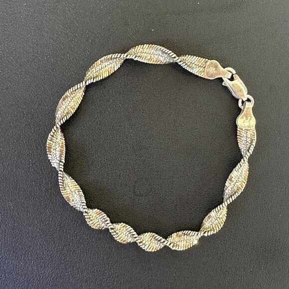 VTG Bracelet Size 7.25 Twisted Herri Link Italy Diamond Cut 925 Sterling 8.3g - Picture 10 of 10